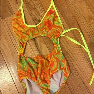 RaveWithMigente Orange and Green bodysuit
